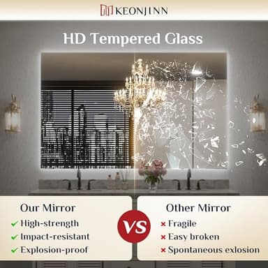 Keonjinn Backlit Mirror Bathroom 48” x 30”, Anti-Fog Mirror with Lights, CRI90+ HD Tempered Glass, Waterproof, UL Listed, Stepless Dimmable LED Mirrors for Bathroom, High Lumen, 6000K Bright - Image 7