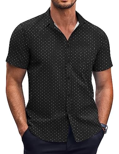 COOFANDY Men's Business Dress Shirt Short Sleeve Button Down Shirt Casual Stylish Shirts Black - Image 1