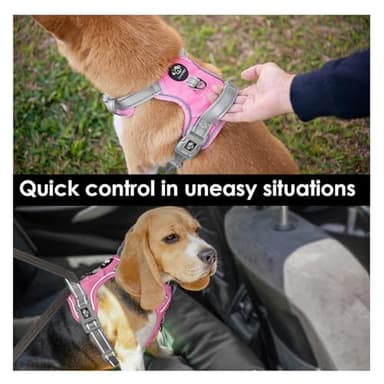 PHOEPET No Pull Dog Harness, Unique Colors Reflective Adjustable Dog Vest, with Soft Training Handle Metal Clips for Small Medium Large Dogs (Baby Pink Base & Grey Straps,S) - Image 5