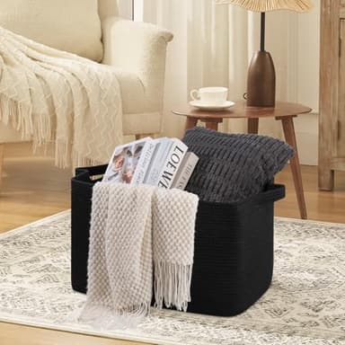 OIASKET 95L Extra Large Blanket Basket, 24" x 16.9" x 14.2" Woven Storage Basket for Living Room, Rectangle Nursery Blanket Storage for Toys, Towels, Dirty Clothes (Black) - Image 4
