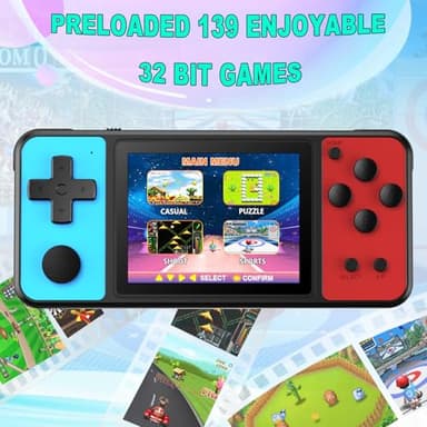 KAVOYI 32 Bit Handheld Games for Kids Built-in 139 Video Games,3.0" IPS Screen Rechargeable Portable Arcade Gaming Player,Electronic Toys for Boys Girls Birthday Xmas Gift Blue-Red - Image 2