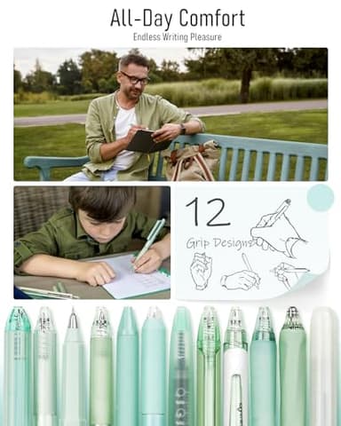 Four Candies Forest Series Gel Pens, Black & Green Ink Fine Point Smooth Writing Pens and Highlighter Set, Teal Office Supplies Back to School Stationery, Set of 12 - Image 6