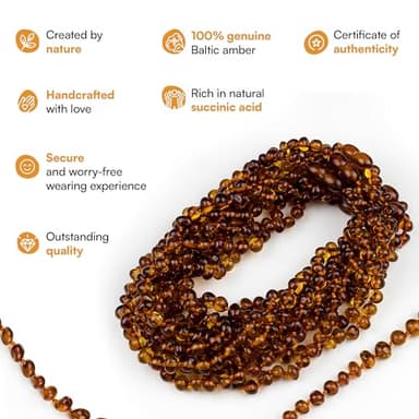 Amber Guru Baltic Amber Necklace (Authentic, Certified) - 12.5 inches - Unisex Jewelry - Cognac (Polished) - Real Amber Beads - Proud to Deliver Genuine Baltic Sea Wonder Handmade - Image 4