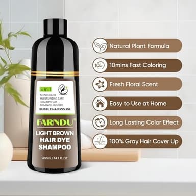 FARNDU Light Brown Hair Dye Shampoo for Gray Hair Coverage - 3 In 1 Natural Hair Color Shampoo for Women & Men, Champu Para Canas Mujer - Image 6