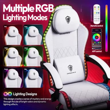Dowinx Fabric Gaming Chair, LED Game Chair with Massage Lumbar Support and Footrest - Ergonomic Computer Chair with Adjustable Height for Adults and Teens, Gray - Image 4