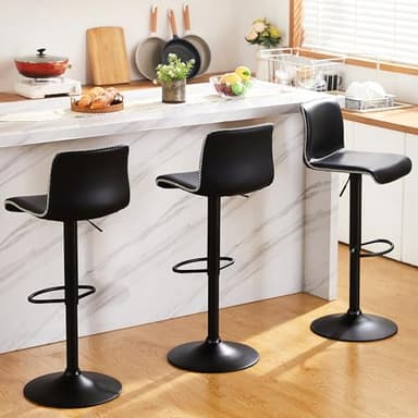 HeuGah Bar Stools Set of 3, Swivel Counter Height Barstools with Back, Adjustable Height 24" to 32", Black Faux Leather Bar Chairs for Kitchen Island (Black, Set of 3 (24'' to 32'')) - Image 6