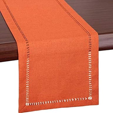 Grelucgo Handmade Hemstitch Orange Thanksgiving Table Runner Or Dresser Scarf, Fall Autumn Decorations (14 x 60 Inch - Image 2