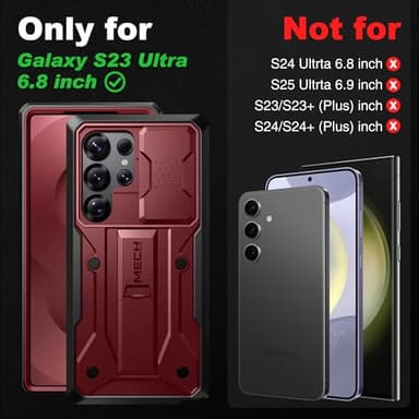 TONGATE for Samsung Galaxy S23 Ultra Case, [Built-in Slide Camera Cover & Screen Protector] [2 Front Frame] Military Grade Shockproof S23 Ultra Phone Case with Kickstand & Belt-Clip 6.8", Maroon - Image 2