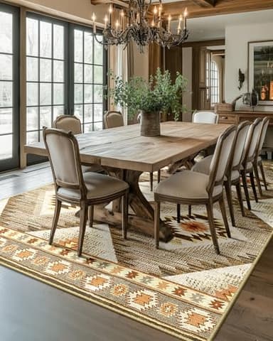 Area Rug 6x9 Rug Machine Washable Non-Slip Low Pile Print Pattern Western Rug for Living Room Bedroom Entryway Tribal Series -Cream/Camel - Image 8