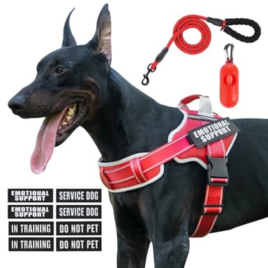 Neck Padded Dog Vest Harness and Leash Set, No Pull Adjustable Service Pet Harness with 8 Dog Patches, Reflective in Training Easy Control Pet Vest with 5ft Dog Leash for Medium & Large Dogs - Image 8