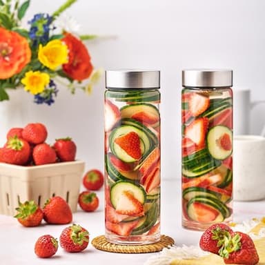 Juice Bottles - 4 Pack Wide Mouth Glass Bottles with Lids - for Juicing, Smoothies, Infused Water, Beverage Storage - 16oz, BPA Free, Stainless Steel Lids, Leakproof, Reusable, Borosilicate - Image 9