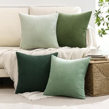 MIULEE Boho Farmhouse Sage Green Throw Pillow Covers 18x18 Inch Set of 4 Mordern Nordic Cushion Covers Soft Corduroy Christmas Home Decor for Couch Bed Sofa Living Room Forest Green - Image 2