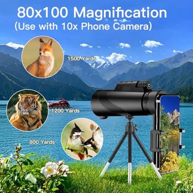 EOQIFJM 10x42 High-Powered Monocular for Adults - Military Grade Compact Monocular Telescope with Tripod, Lightweight & Waterproof Design&BAK4 Prism for Bird Watching, Hiking andWide Field of View - Image 5