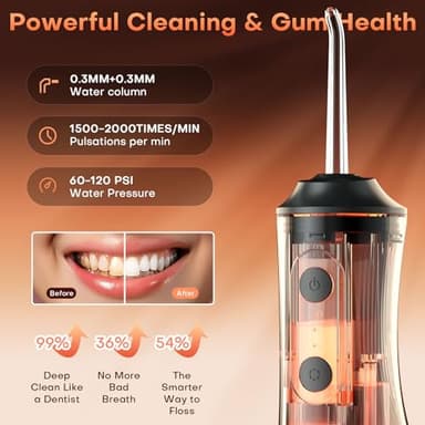 Water Dental Flosser - Portable Cordless Oral Irrigator 300ML, Rechargeable IPX7 Waterproof Irrigation Cleaner for Teeth Cleaning & Flossing, Travel & Home Use - Image 3