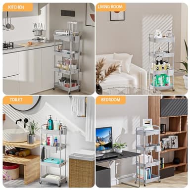 4 Tier Rolling Utility Cart with Drawer,REBECAT Utility Cart Made of Multifunctional Storage Organizer Tool for Kitchen,Bathroom,Living Room,Office(Gray) - Image 6