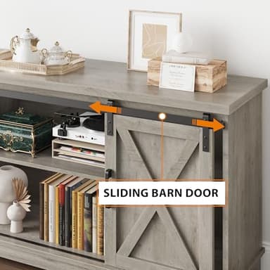 IDEALHOUSE Farmhouse Tv Stand for 65 Inch TVs, Entertainment Center with Sliding Barn Doors and Adjustable Shelf, Modern Storage Media TV Console TV Stand Table for Living Room, Bedroom, Grey - Image 4