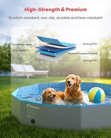 Peteast Foldable Dog Pool with Sturdy Round Design, Extra Large Portable Pet Bathtub, Durable 64" Diameter Portable Design for Backyard & Indoor Use (Includes 2 Flying Disks) - Image 2