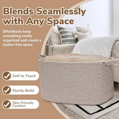 Goodpick Blanket Basket, Woven Baskets for Storage, Extra Large Storage Basket for Clothes, Toys, Dirty Clothes Basket for Laundry, Living Room, 23.6" x 15.7" x 13.8", Brown, 85L - Image 5