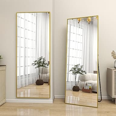 BEAUTYPEAK Full Length Mirror 64"x21", Standing Rectangle Floor or Wall-Mounted Mirrors for Living Room, Bedroom, Gold - Image 7