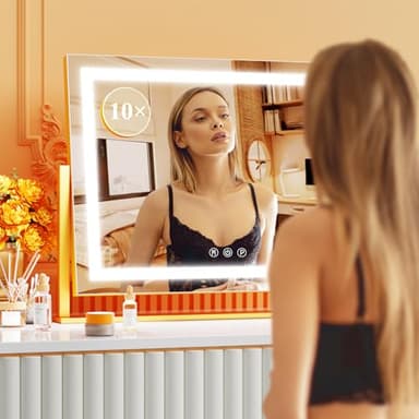 Gvnkvn Lighted Makeup Mirror, 17.3"x13" Hollywood Vanity Mirror with Lights, Three Color Lighting Modes, and 5X Magnification Mirror, Smart Touch Control, 360°Rotation (Gold,17.3in Gift Box) - Image 7