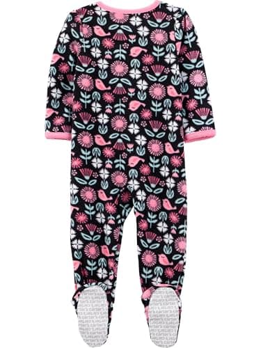 Simple Joys by Carter's Baby Girls' 3-Pack Loose Fit Flame Resistant Fleece Footed Pajamas, Black Floral/Pink Panda/White Hearts, 24 Months - Image 2