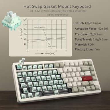 Womier SK75 75% Keyboard with Full Aluminum Wireless Mechanical Gaming Keyboard, VIA Custom Pre-lubed POM Switches RGB Creamy Gaming Key Board, 3-Modes Gasket Hot Swappable, White-1 - Image 5