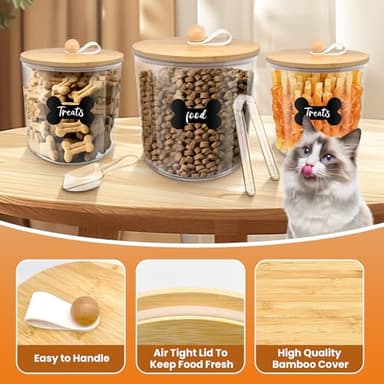 HOYTAMDAR 3 Pack Airtight Dog Food Storage Container, Dog Treat Container Dog Food Containers with Bamboo Lids 8x7''&6x5'',Pet Food Storage Container,Cat Food Container with Scoops,Clamp,Labels,Pen - Image 5