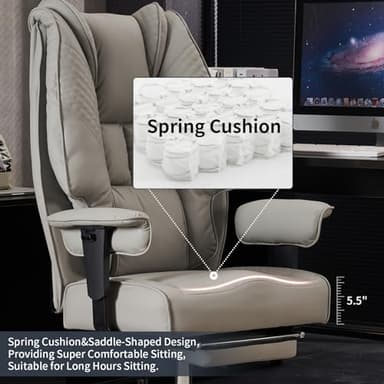 EXCEBET Big and Tall Office Chair 400lbs Wide Seat, Leather High Back Executive Office Chair with Foot Rest, Ergonomic Chairs Lumbar Support for Lower Back Pain Relief (Light Grey) - Image 4