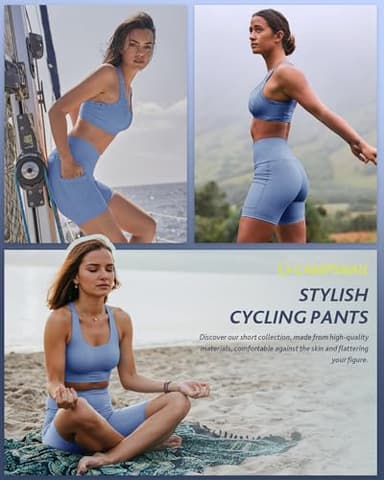 CAMPSNAIL Biker Shorts Women with Pockets - 3"/5"/8" High Waisted Workout Spandex Tummy Control Gym Running Yoga Shorts Light Blue - Image 2