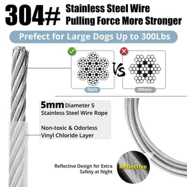 jenico Dog Tie Out Cable - 25ft Dog Lead for Yard - Heavy Duty Dog Chain with Shock Spring - Outdoor Tether Leash for Small Large Dogs Up to 500 lbs - Image 3