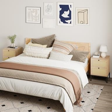 XIAO WEI Natural Rattan Nightstand Set of 2, Boho Night Stand with Drawers, Bedside Table Accent Cane End Table Side Table for Bedroom Living Room, Metal Legs/Small/Natural - Image 2