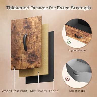 Huuger 63 Inch LED TV Stand Dresser with Power Outlets, USB-C Port and LED Lights, 10 Fabric Drawer Dresser for Bedroom, Long Entertainment Center for 65, 70 Inch TV, Open Shelves, Rustic Brown - Image 9