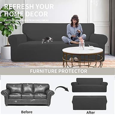 Easy-Going Stretch Sofa Slipcover 1-Piece Sofa Cover Furniture Protector Couch Soft with Elastic Bottom for Kids, Polyester Spandex Jacquard Fabric Small Checks (Sofa, Dark Gray) - Image 4