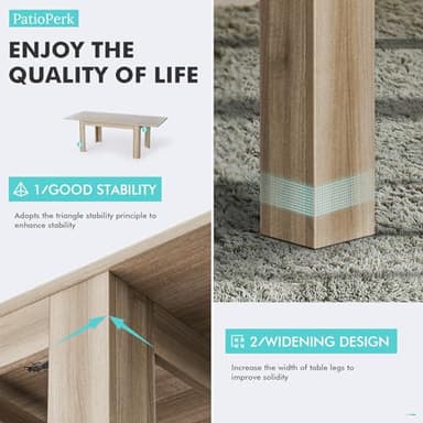 PatioPerk Extendable Dining Room Table for 6-10 Person, Plank and Beam Farmhouse Large Rectangular Kitchen Tables for Living Meeting Room (Oak) - Image 4