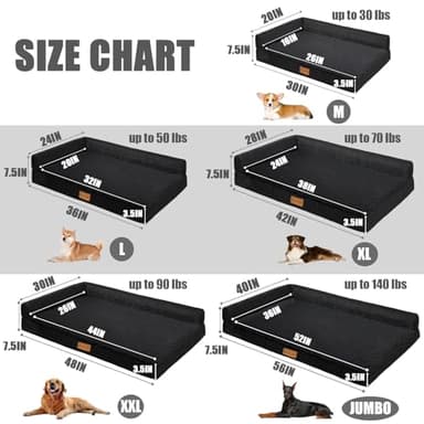 Patas Lague Orthopedic Dog Bed Large Sized Dog 36''X24'', Waterproof L Bolster Medium Pet Sofa Beds with Removable Washable Cover, Soft Comfortable Pet Couch Crate Mat with Nonskid Bottom, Black - Image 5