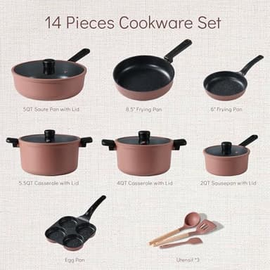 CAROTE Non Stick Pots and Pans Set, Cookware Sets Nonstick, Kitchen Cooking Set with Stay-Cool Handles,with Silicone Tools and Pot Protectors,14 Piece - Image 2