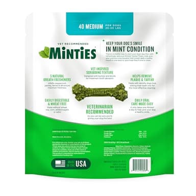 Minties Dental Chews for Dogs, 40 Count, Vet-Recommended Mint-Flavored Dental Treats for Medium Dogs 25-50 lbs, Dental Bones Clean Teeth, Fight Bad Breath, and Removes Plaque and Tartar - Image 9