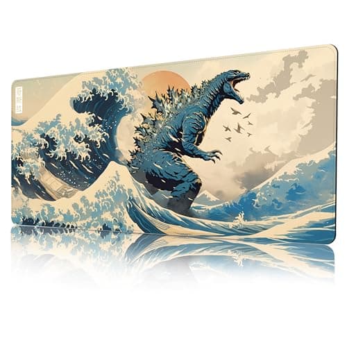 ProbTis Japanese Mouse Pad, Kanagawa Great Wave Mouse Pad, XXL Anime Gaming Keyboard Mat, Stitched Edges Rubber Base, XXL Big Extended Desk Protector for Home Office, 35.4”x15.7” (Sea Wave - Monster) - Image 1
