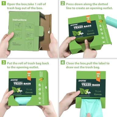 Biodegradable 8 Gallon Trash Bags, AYOTEE Garbage Bags 8 gallon, Compostable Medium Trash Bag, Unscented Leak Proof Bag for Office, Home, Bathroom, Bedroom, Car, Kitchen, Pet(Green) - Image 8