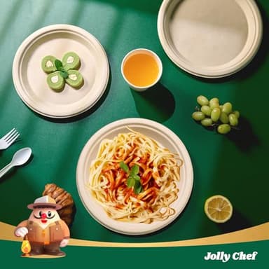 JOLLY CHEF Compostable Heavy Duty Plates 𝟭𝟬 𝗜𝗻𝗰𝗵 [𝟯𝟬𝟬 𝗣𝗮𝗰𝗸] Eco-Friendly Disposable Paper Plates Made of Bagasse Biodegradable Bulk for Party Dinner Sugarcane Fibers Round (Natural) - Image 5