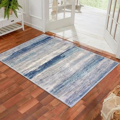 KOZYFLY 3x5 Rug Modern Ombre Living Room Area Rug, Washable Rugs for Bedroom Non-Slip Soft Stain Resistant Striped, Print Distressed Sky Blue Abstract Carpet for Living/Laundry/Kid Room - Image 7