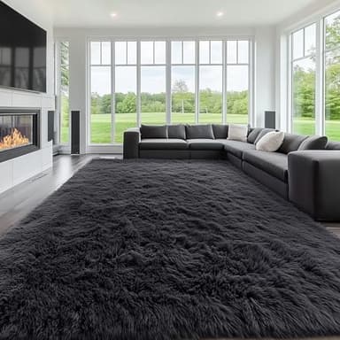 OLANLY 9x12 Machine Washable Large Area Rugs for Living Room, Bedroom, Soft Fluffy Shaggy Bedside Rug, Indoor Floor Carpet for Kids Girls and Boys, Dorms, Nursery, Home Decor Aesthetic, Black - Image 3