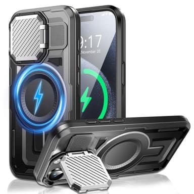 WASTROYAL Camera Stand Case for iPhone 15 Pro Max, [Compatible with MagSafe] [Lens Cover] 2024 Version Military Grade Protective Soft Case for iPhone 15 Pro Max 6.7 inch Men Women, Black - Image 1