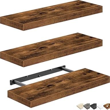 QEEIG Floating Shelves for Wall Bathroom Shelf Bedroom Kitchen Living Room Hanging Book Shelves Small Farmhouse Decor 16 inch Set of 3, Rustic Brown (015-BN3) - Image 9