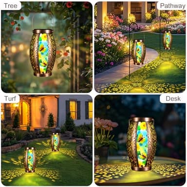 Twirleternity 2PCS Butterfly Outdoor Solar Lanterns Glass & Metal Tabletop Lamp with Hollowed-Out Design Waterproof Hanging Light for Garden Patio Mother's Day Gift, 7" W x 15.3" H - Image 5