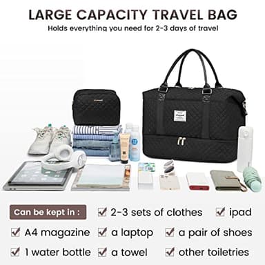 LOVEVOOK Travel Duffle Bag, Weekender Bags for Women with Shoe Compartment, Carry on Overnight Bag with Toiletry Bag, Gym Duffel Bag with Wet Pocket, Hospital Bags for Labor and Delivery, Black - Image 7