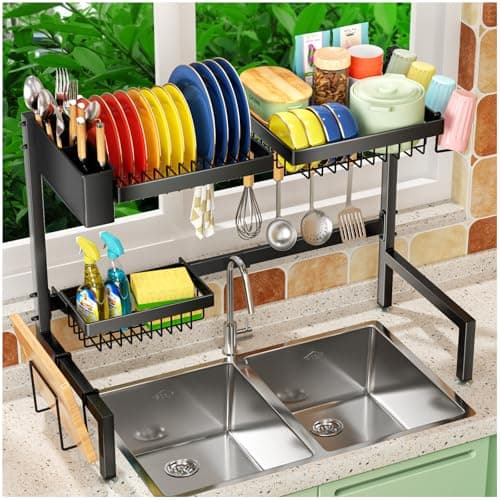 SNSLXH 2-Tier Over The Sink Dish Drying Rack, Kitchen Large Dish Drying Rack Over The Sink, Suitable for Most Sinks, Effective Dish Drying, Kitchen Drying Rack（24.8"-35.4"） - Image 1