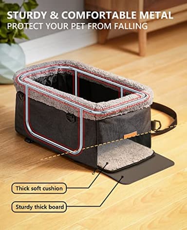 BurgeonNest Dog Car Seat for Small Dog, Center Console Pet Booster Seat with Metal Frame, Upgraded Puppy Carseat with Double Protection Seat Belts, Washable Cushion, Safety Leash and Storage Pocket - Image 3