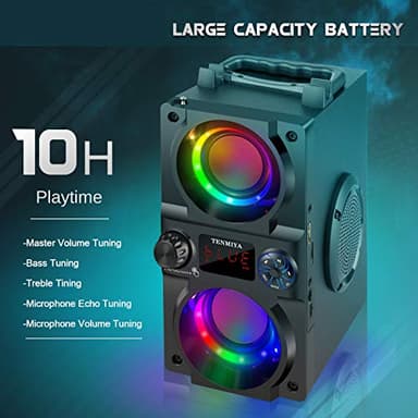 Bluetooth Speaker, 40W (60W Peak) Portable Wireless Speaker with Colorful Lights, Double Subwoofer Heavy Bass, FM Radio, MP3 Player, Bluetooth 5.0, Loud Stereo speakers for Home Outdoor Party Camping - Image 3