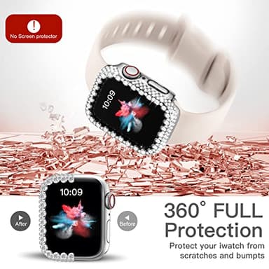 Bling Bumper Case Compatible with Apple Watch Series 9/8/7 45mm, Diamond Protective Face Cover for Women, Hard PC Frame Protector for iWatch 45mm Silver - Image 5